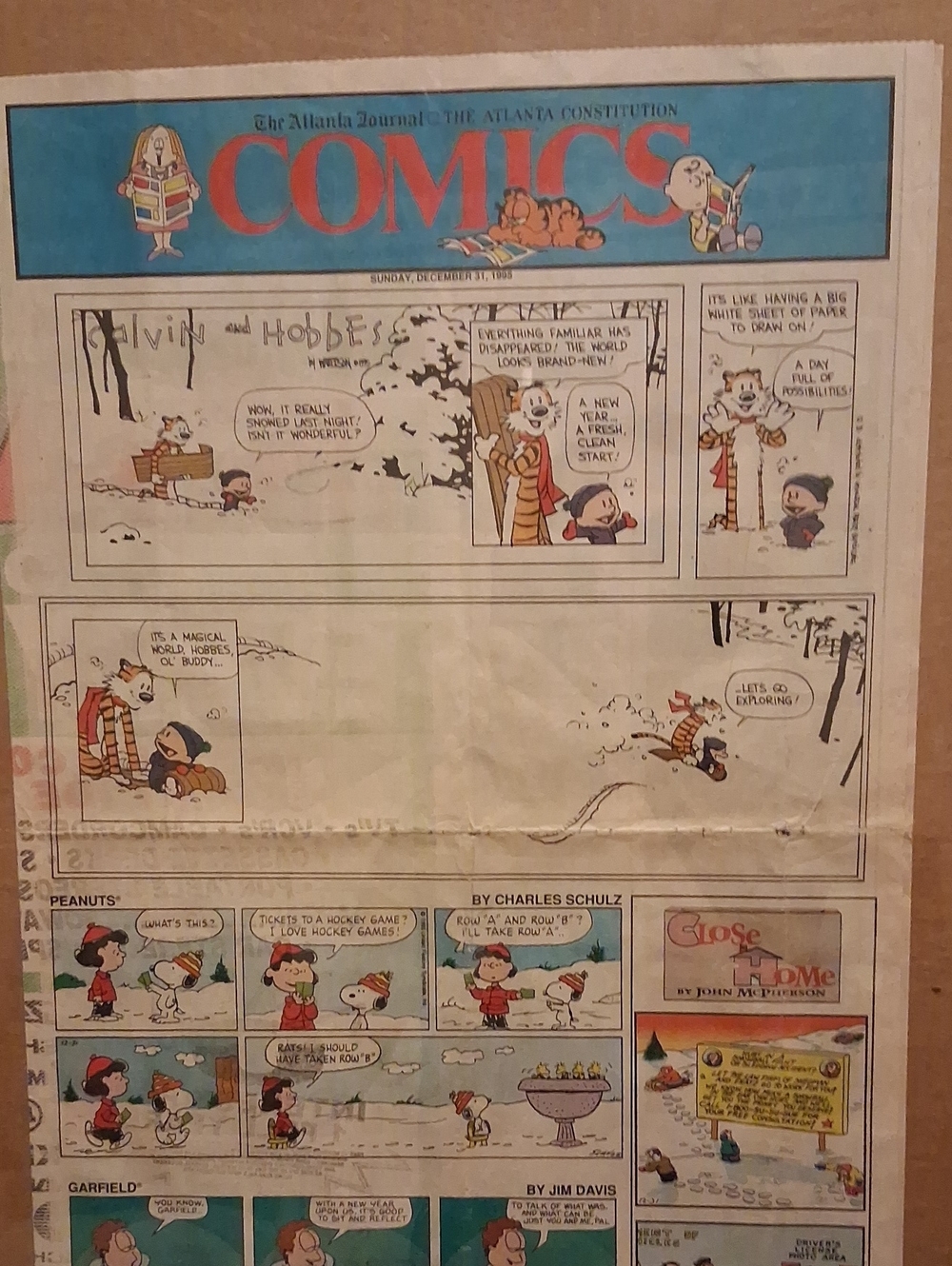 Original Calvin and Hobbes Final Sun. Comic Strip 12/31/95 "Let's Go Exploring"